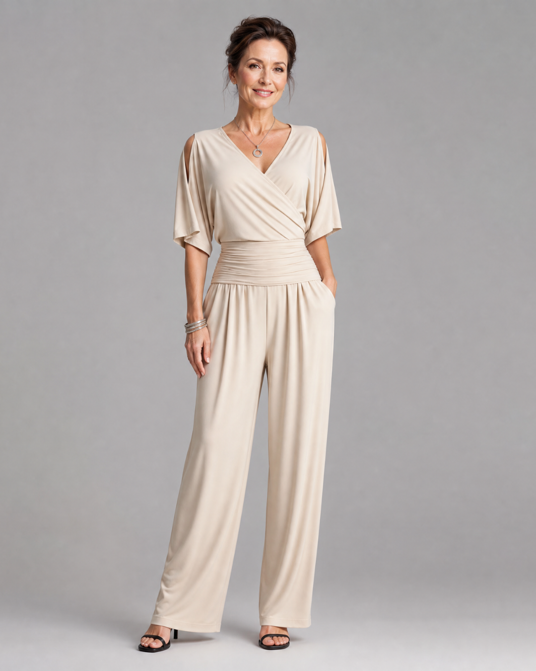 Sébdann | Cold-Shoulder Wrap-Waist Jumpsuit