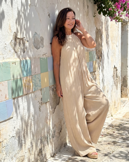 Ríonnat | Pleated Halter Wide-Leg Jumpsuit