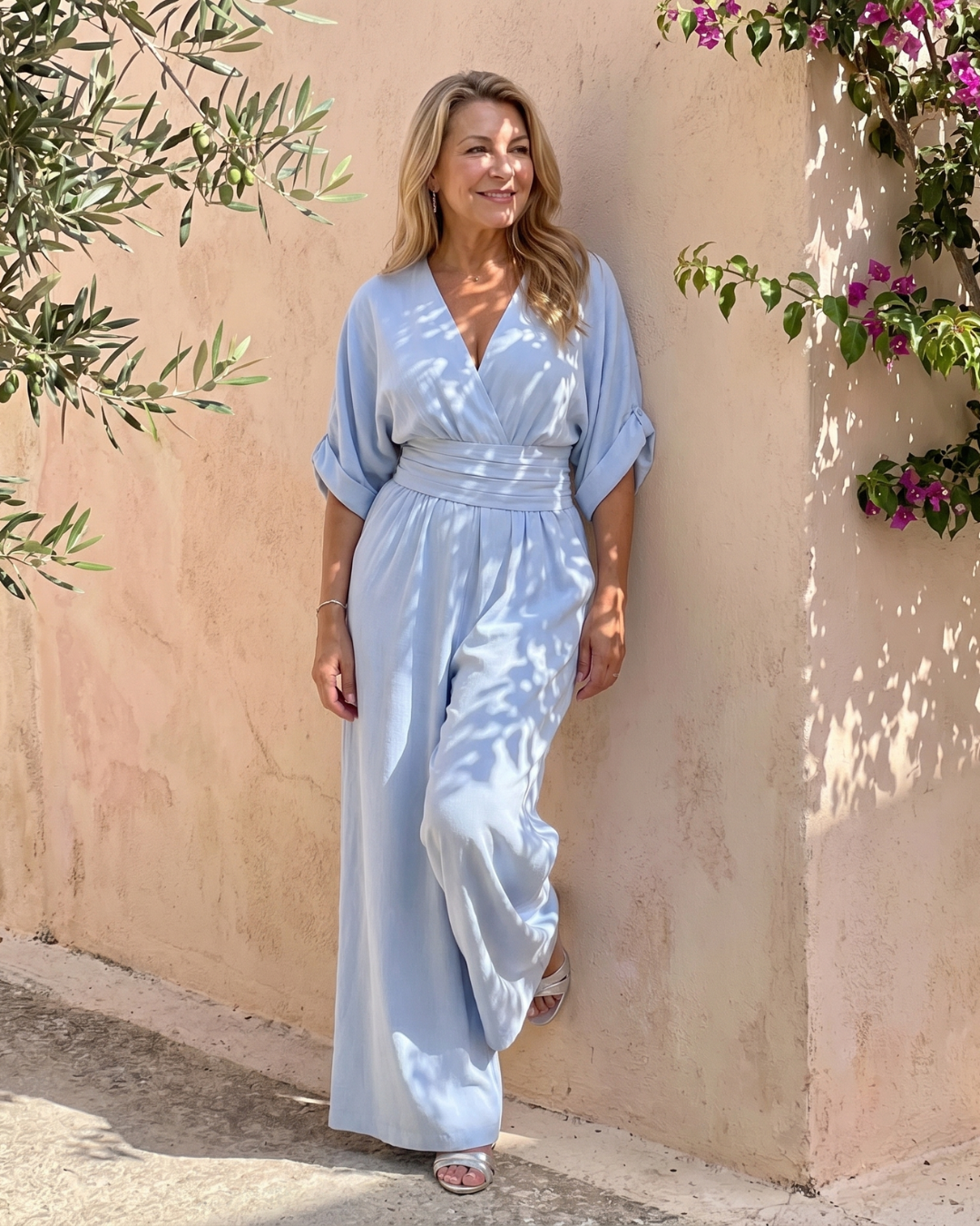 Sárlaith | Draped V-Neck Wide-Leg Jumpsuit