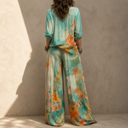 Ébliu | Elegant floral-print outfit with wide-leg pants