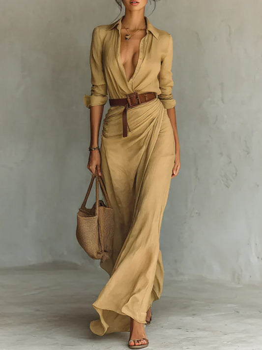 Clodagh | Maxi dress with a collar and a waist belt