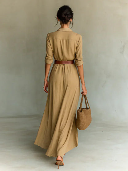 Clodagh | Maxi dress with a collar and a waist belt