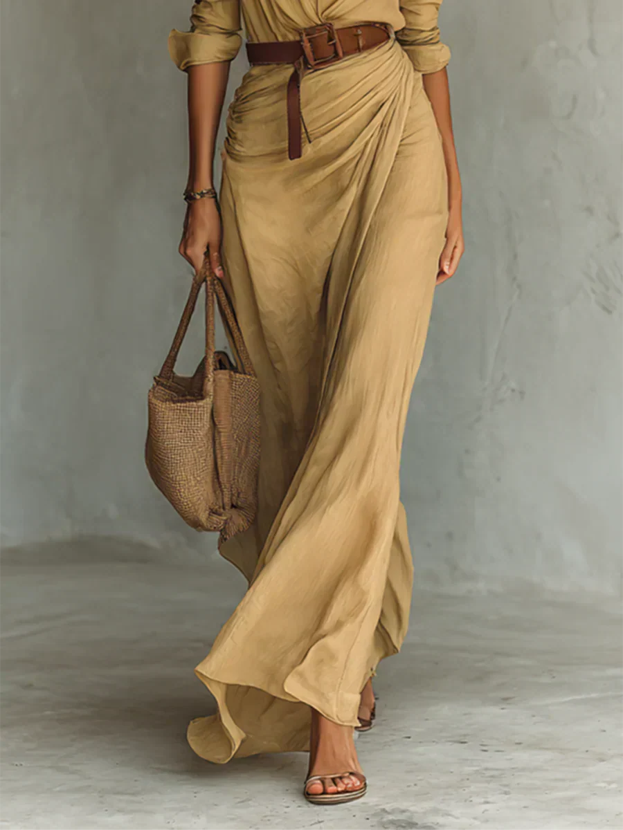 Clodagh | Maxi dress with a collar and a waist belt