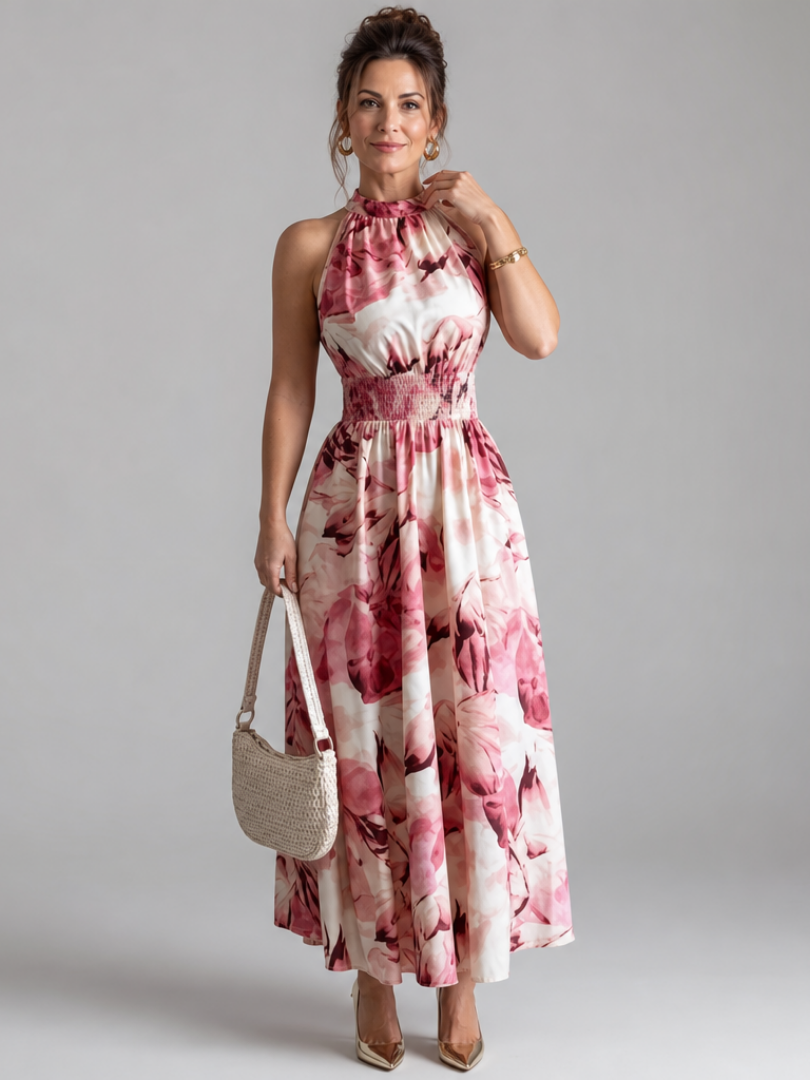 Luíseach | Gathered Waist Abstract Print Midi Dress