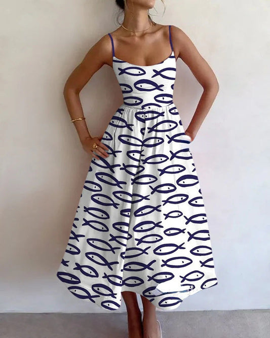 Mella | Coastal Sketch Midi Dress