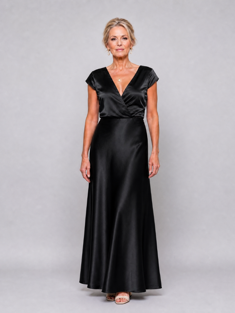 Earnait | Cap Sleeve Wrap Bodice Maxi Dress