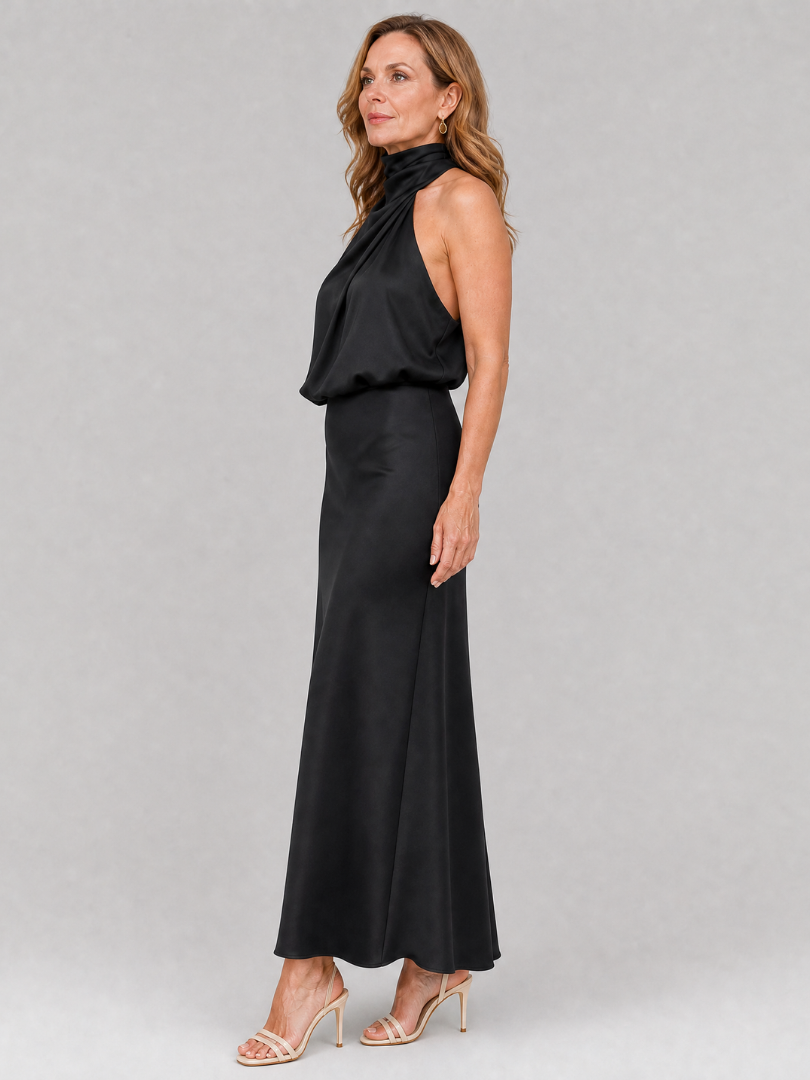 Caireann | Sleeveless Draped Neck Midi Dress