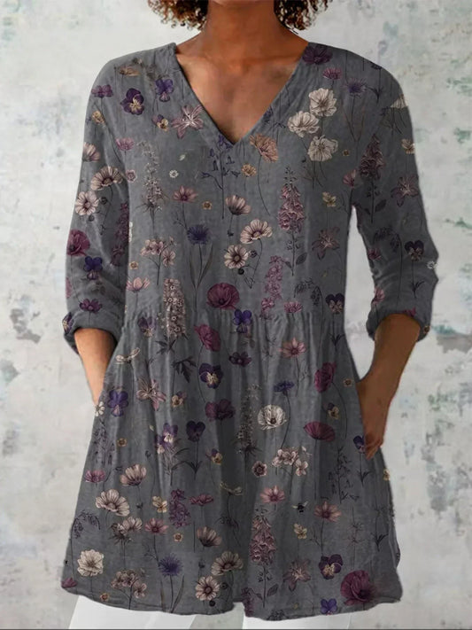 Sibéal | Floral Art Print V-Neck Shirt