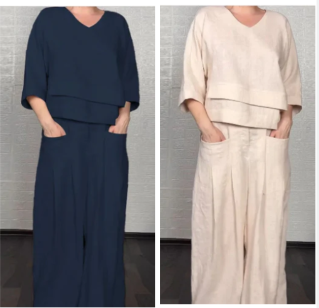 Aoibheann | Cotton-Linen V-Neck Two-Piece Set