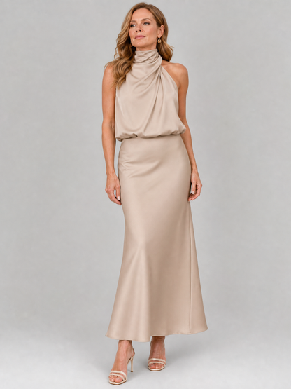 Caireann | Sleeveless Draped Neck Midi Dress