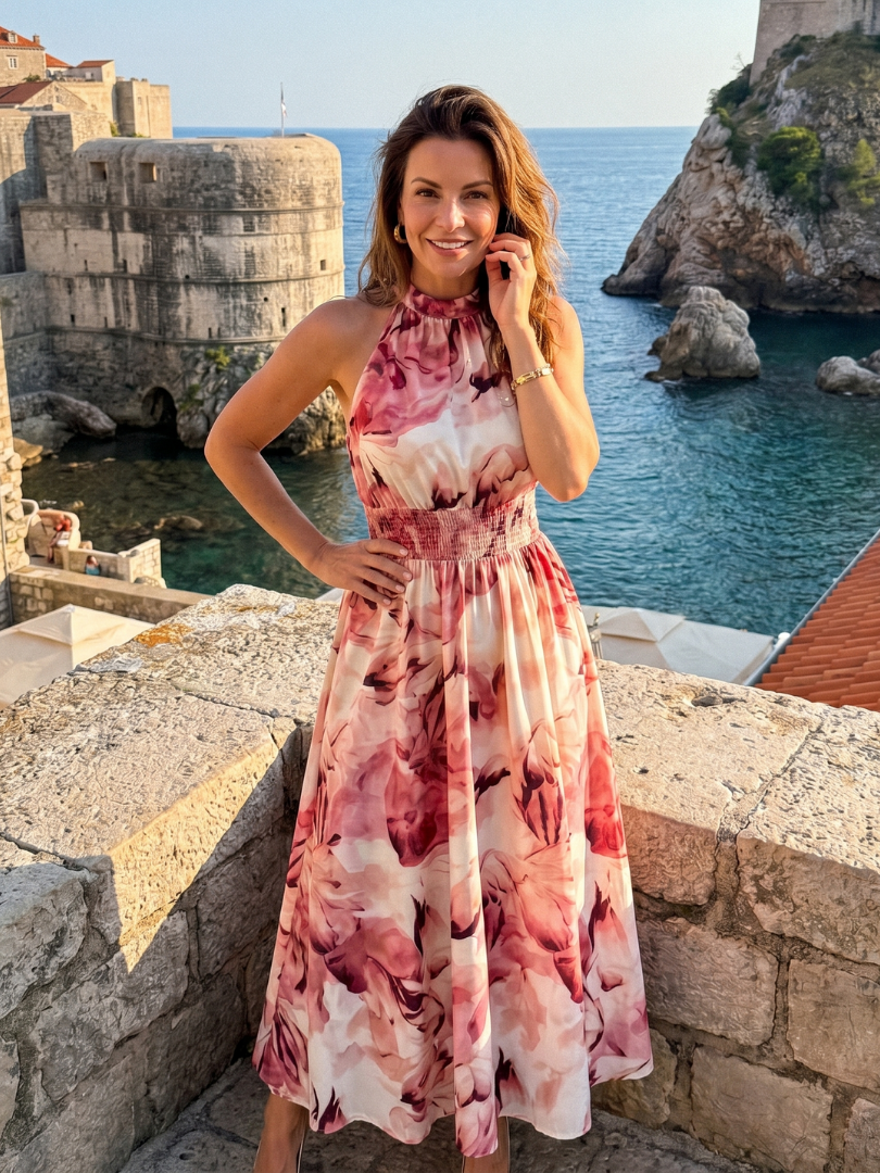 Luíseach | Gathered Waist Abstract Print Midi Dress