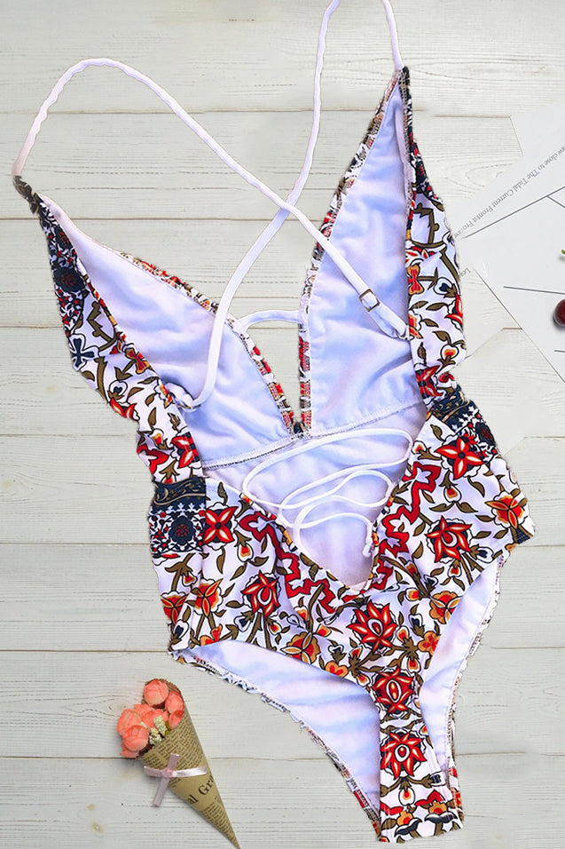 Boho Print Swimsuit with a V-Neck