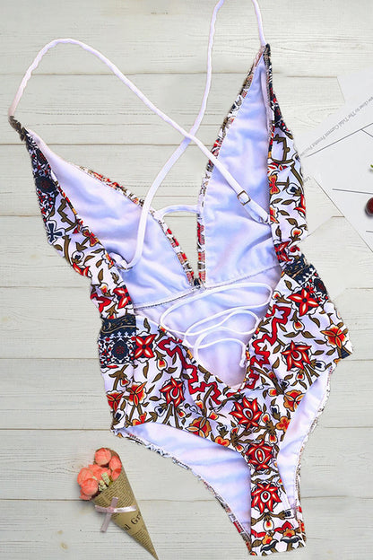 Boho Print Swimsuit with a V-Neck