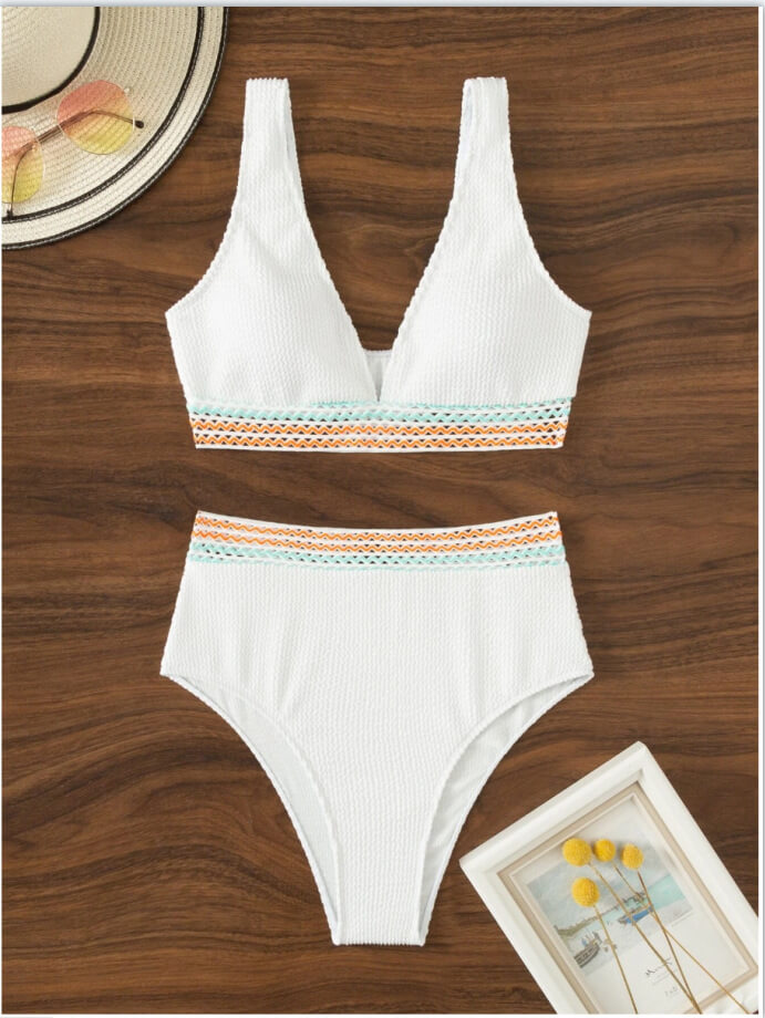 Elegant bikini with a V-neck top and high-waisted shaping bottoms