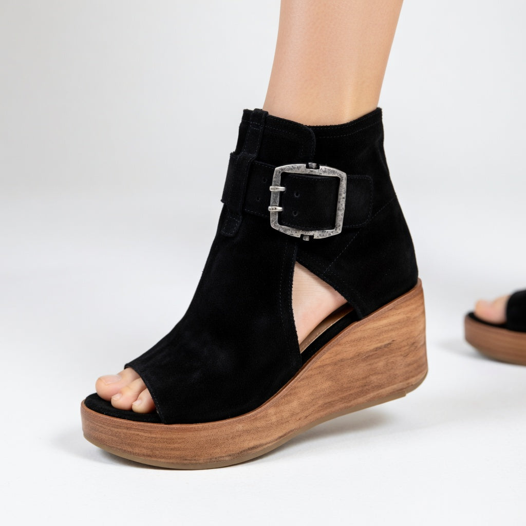 Áine - Open-toe wedge ankle boots, modern style
