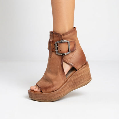 Áine - Open-toe wedge ankle boots, modern style