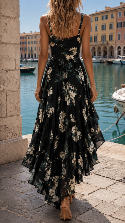 Aoileann | Floral Asymmetric Maxi Dress