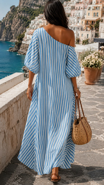 Samthann | Striped Asymmetric Maxi Dress