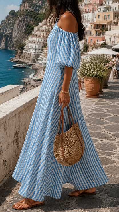 Samthann | Striped Asymmetric Maxi Dress