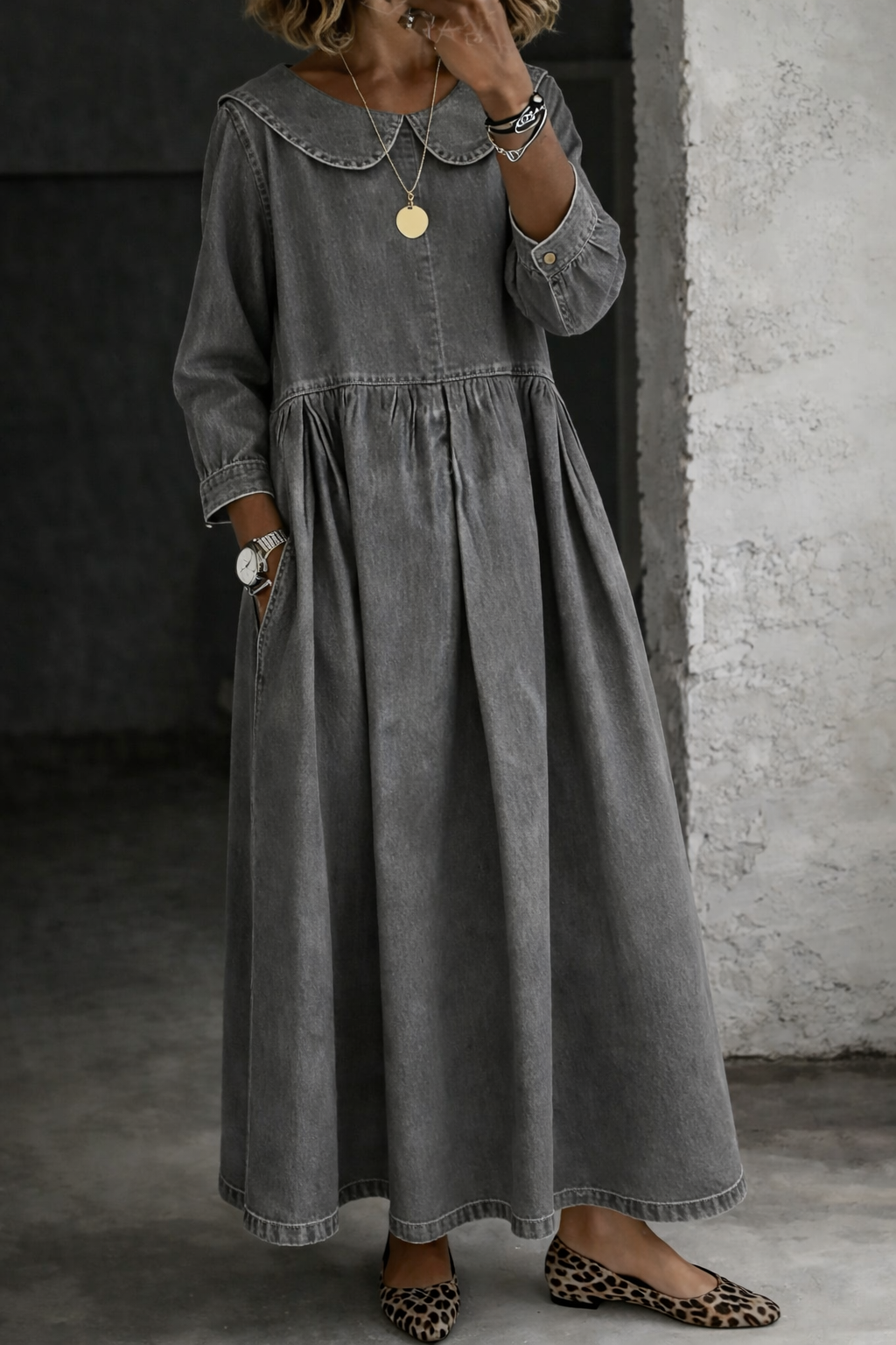 Sadhbh | Peter Pan Collar Denim Dress