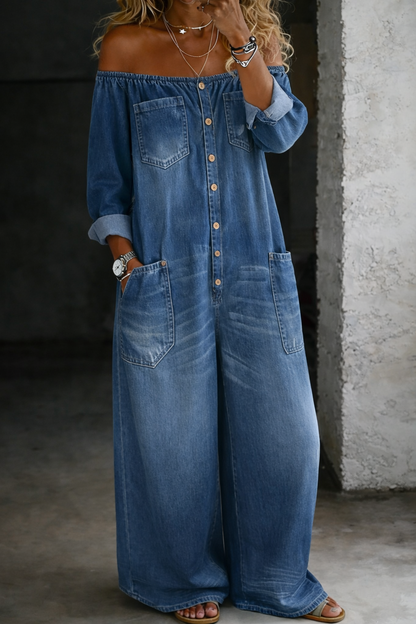 Niamh - Off Shoulder Long Sleeve Jumpsuit