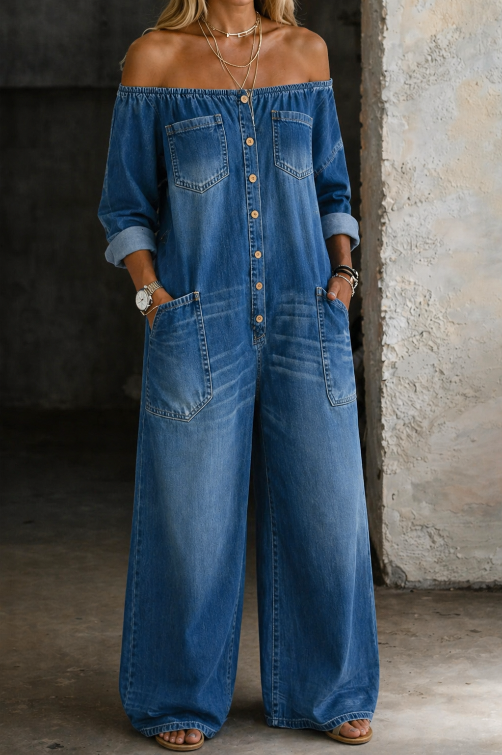 Niamh - Off Shoulder Long Sleeve Jumpsuit