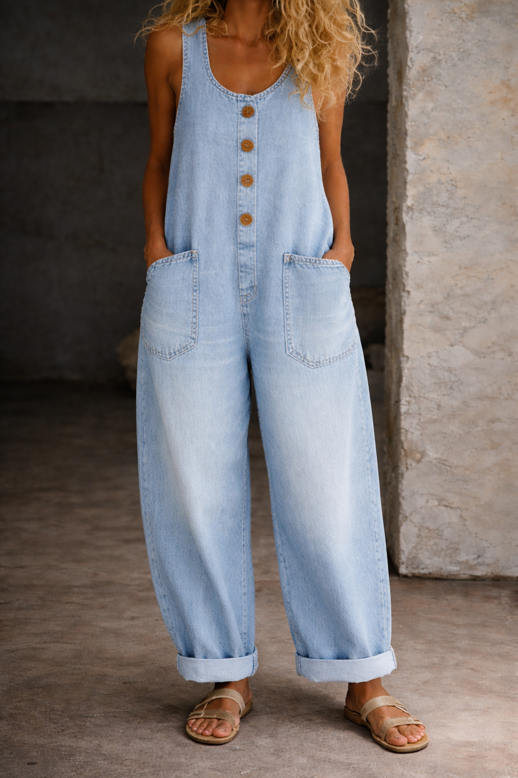 Croía - Vintage Washed Cotton Denim Overalls