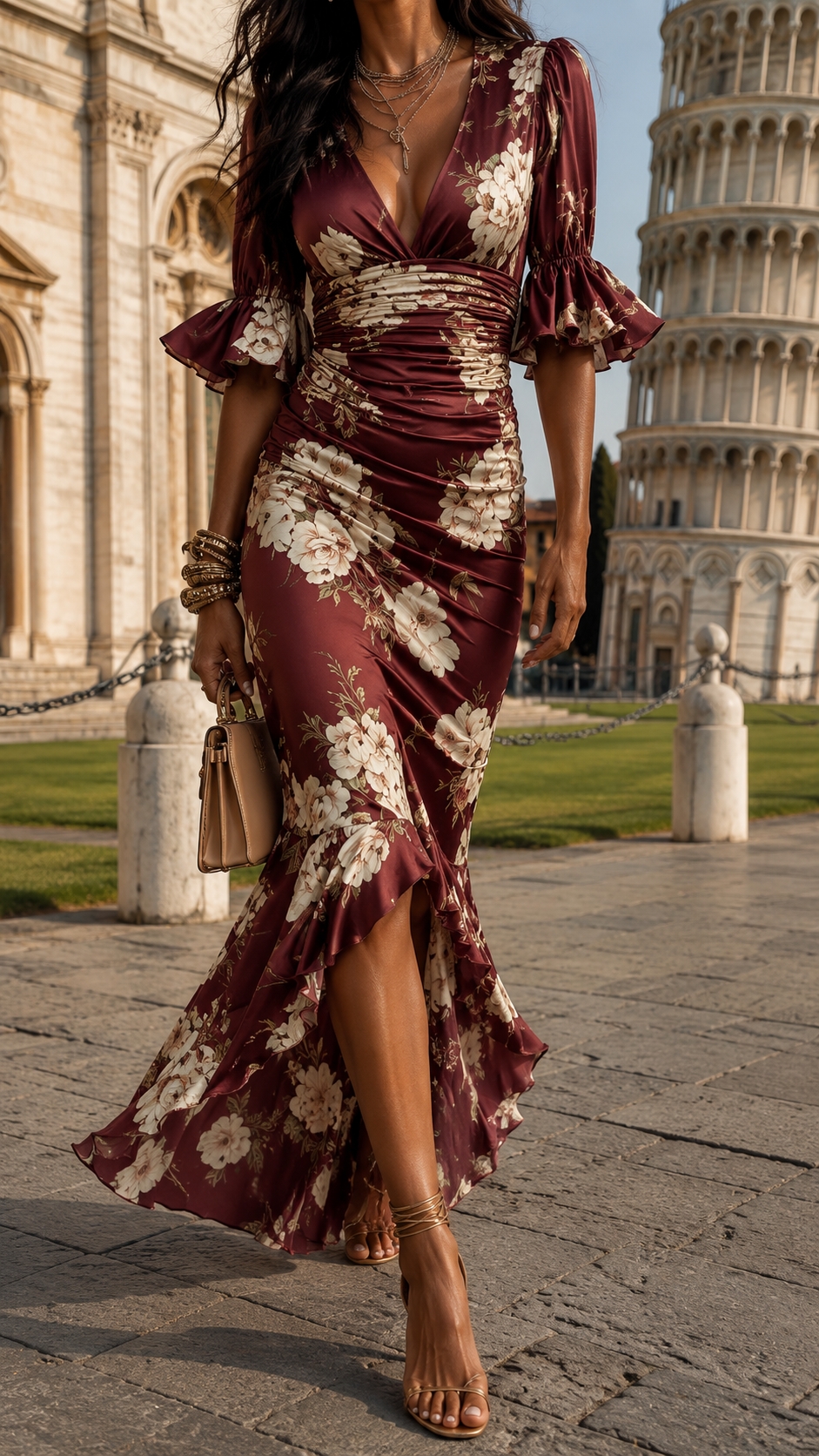 Cróine | Elegant Floral Printed Maxi Dress