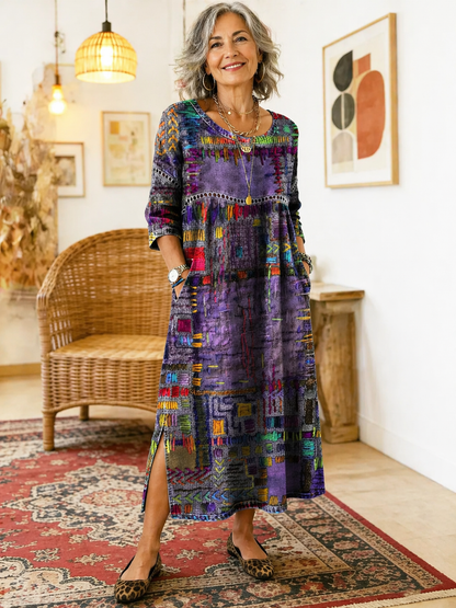 Clodagh | Printed Dress with Ethnic Patchwork