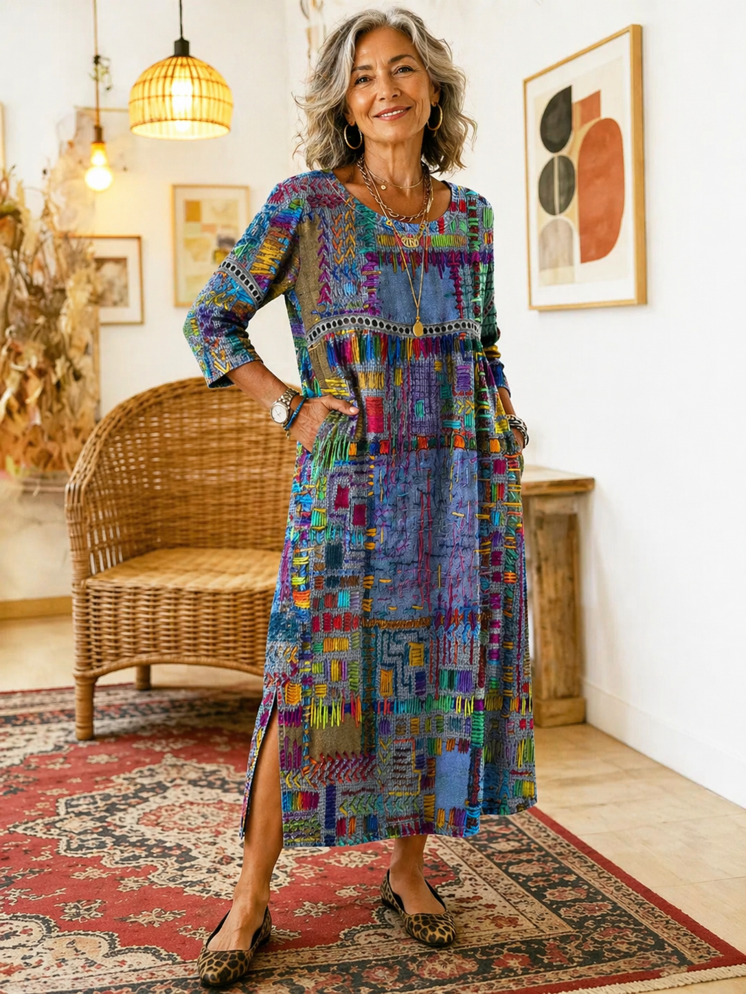 Clodagh | Printed Dress with Ethnic Patchwork