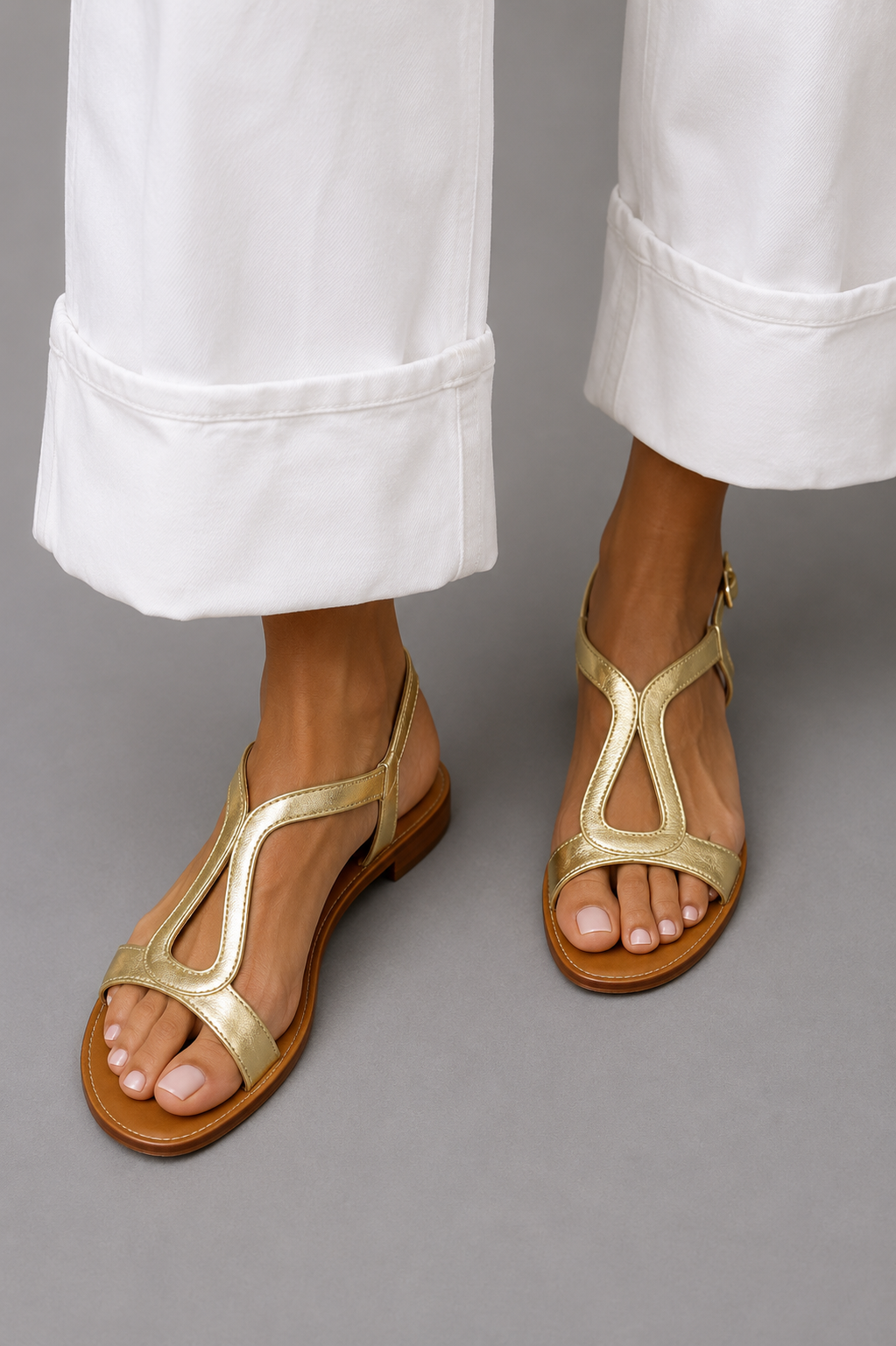 Ludivica | Metallic T-Strap Flat Sandals