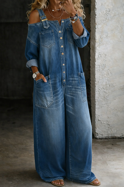 Aoife - Off Shoulder Denim Jumpsuit