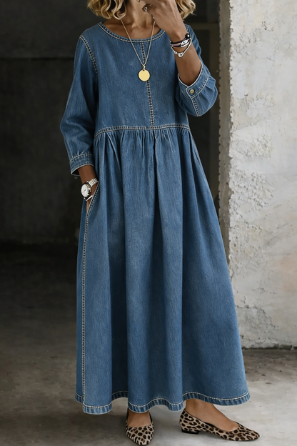 Caoimhe | Round Neck Long Sleeve Denim Dress