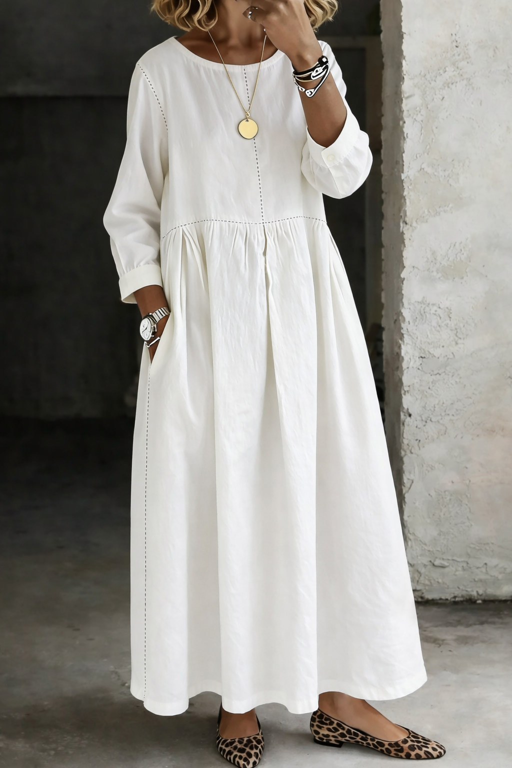 Caoimhe | Round Neck Long Sleeve Denim Dress