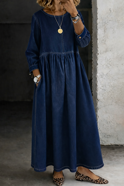 Caoimhe | Round Neck Long Sleeve Denim Dress