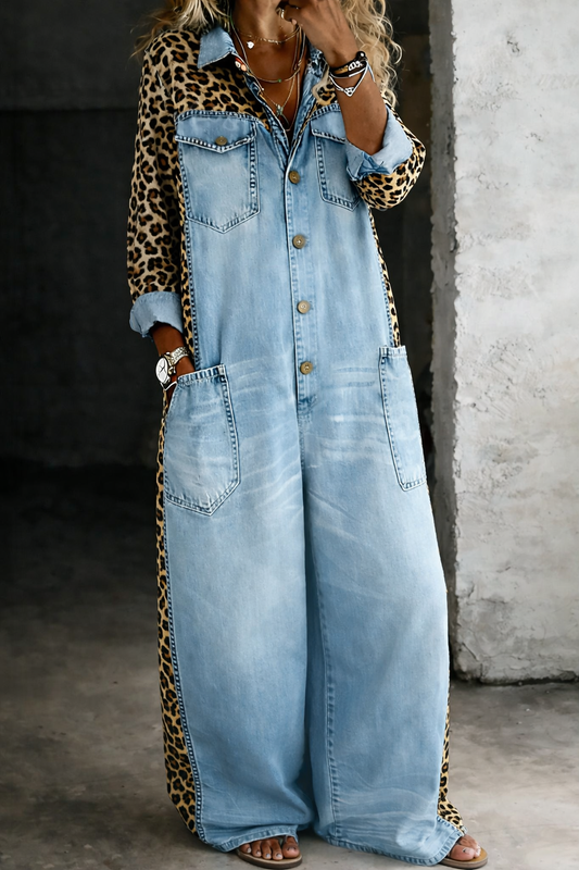 Combinaison en jean femme à manches longues style chemise une pièce