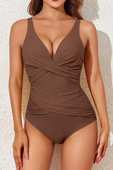 Women's Shaping Swimsuit – Draped V-Neck, Slimming Effect