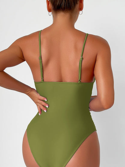 Sculpting One-Piece Swimsuit with V-Neck and Thin Straps