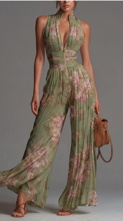 Aoife | Pleated Floral Chiffon Jumpsuit