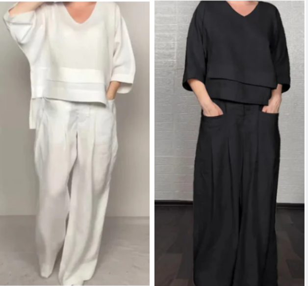 Aoibheann | Cotton-Linen V-Neck Two-Piece Set