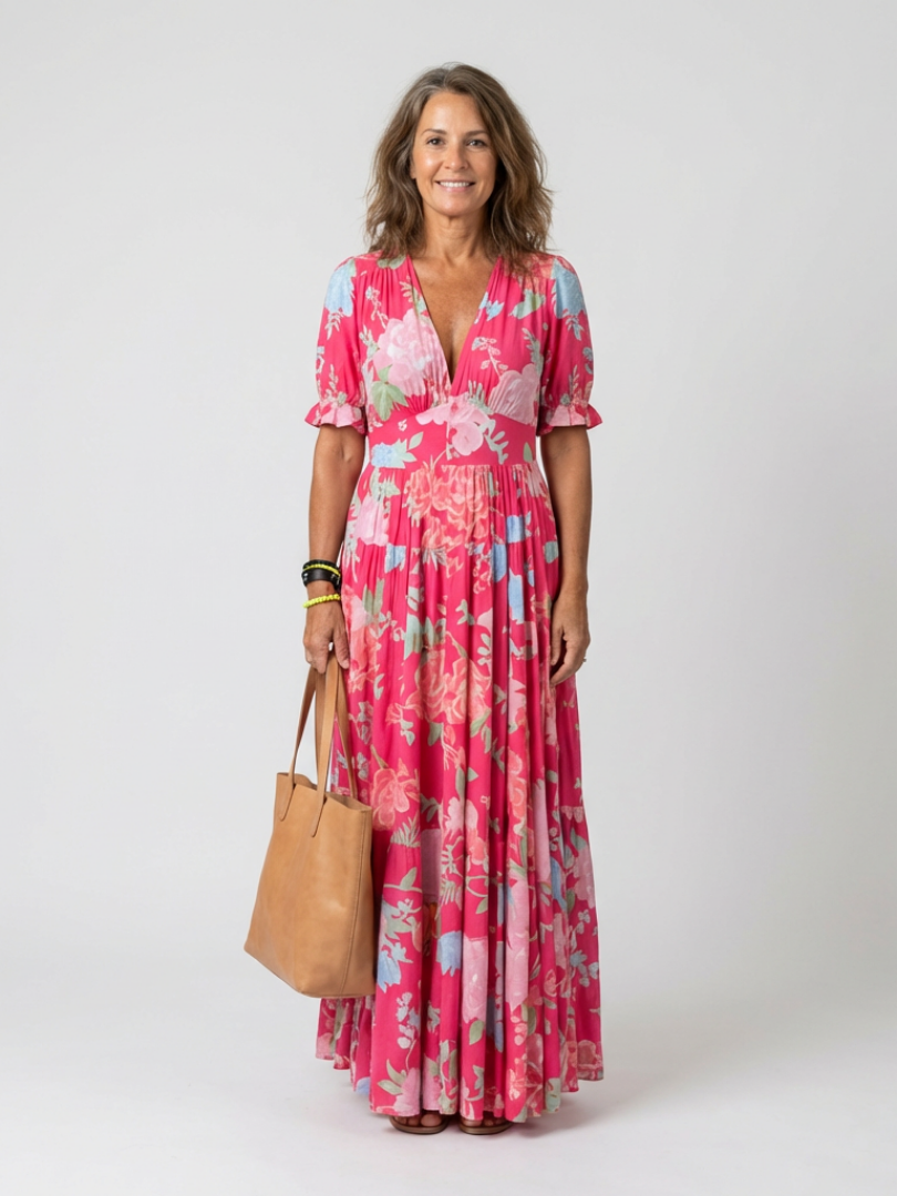 Tess | Floral V-Neck Midi Dress