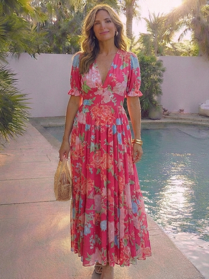 Tess | Floral V-Neck Midi Dress