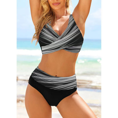 Women's Beach Bikini - Two-Piece Swimsuit with Criss-Cross Top and High-Waisted Bottom