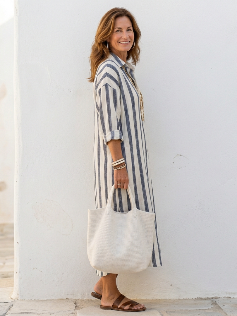 Eimear | Long Sleeve Striped Midi Shirt Dress