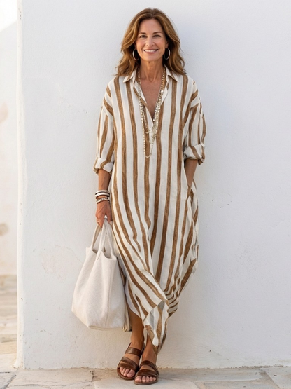 Eimear | Long Sleeve Striped Midi Shirt Dress
