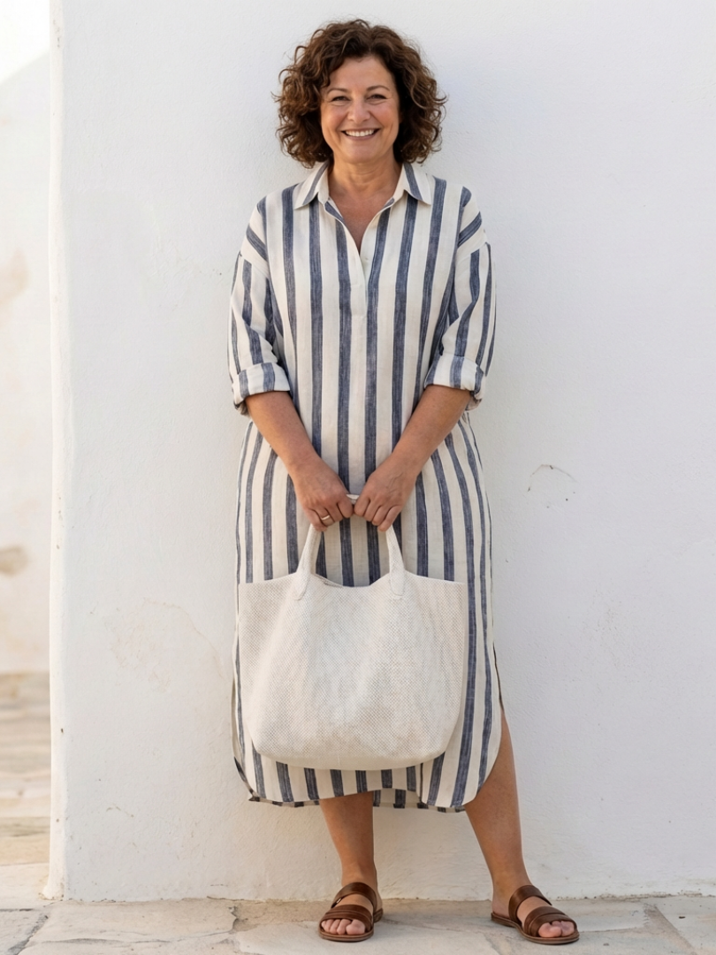 Eimear | Long Sleeve Striped Midi Shirt Dress