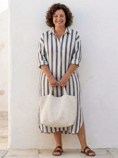 Eimear | Long Sleeve Striped Midi Shirt Dress