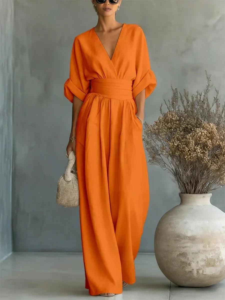 Ísóid | V-Neck High-Waisted Jumpsuit
