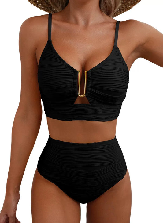 High-Waisted Golden U-Link Bikini Set