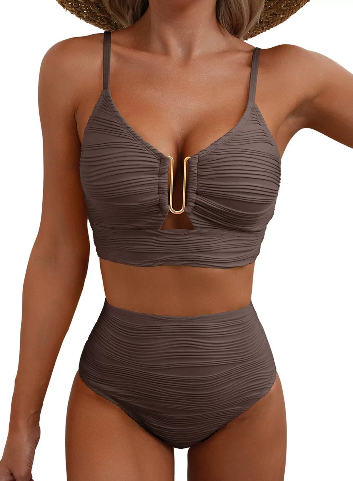 High-Waisted Golden U-Link Bikini Set